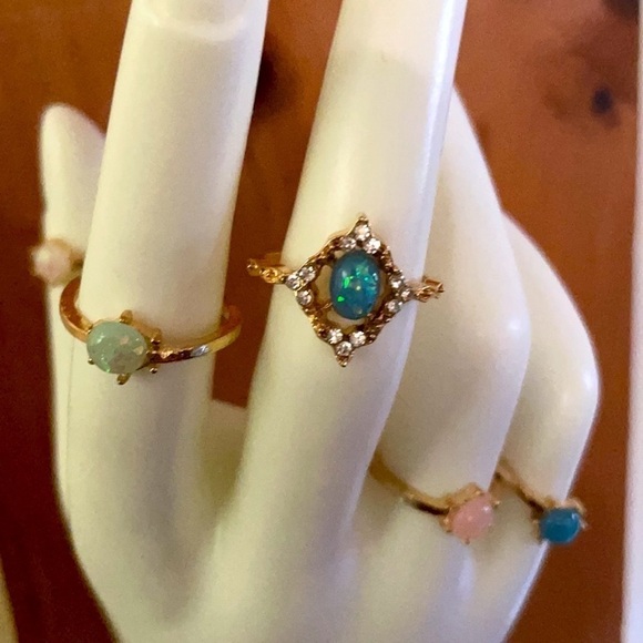 Opal Rhinestone Multicolored Pastel Stackable Rings - Picture 6 of 9